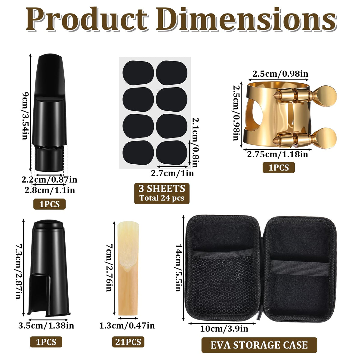 Alto Saxophone Mouthpiece Kit with Ligature, Cap, 21 Reeds, Pads and Storage Case J399847