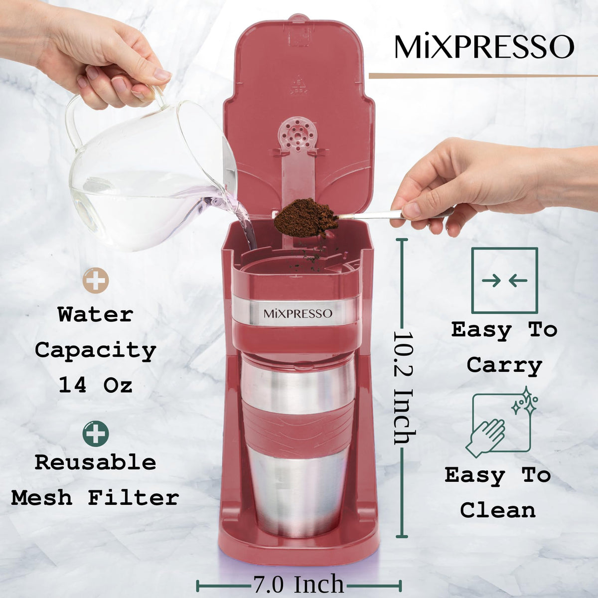 Single Serve Coffee Maker with 14oz Travel Mug Red Z471