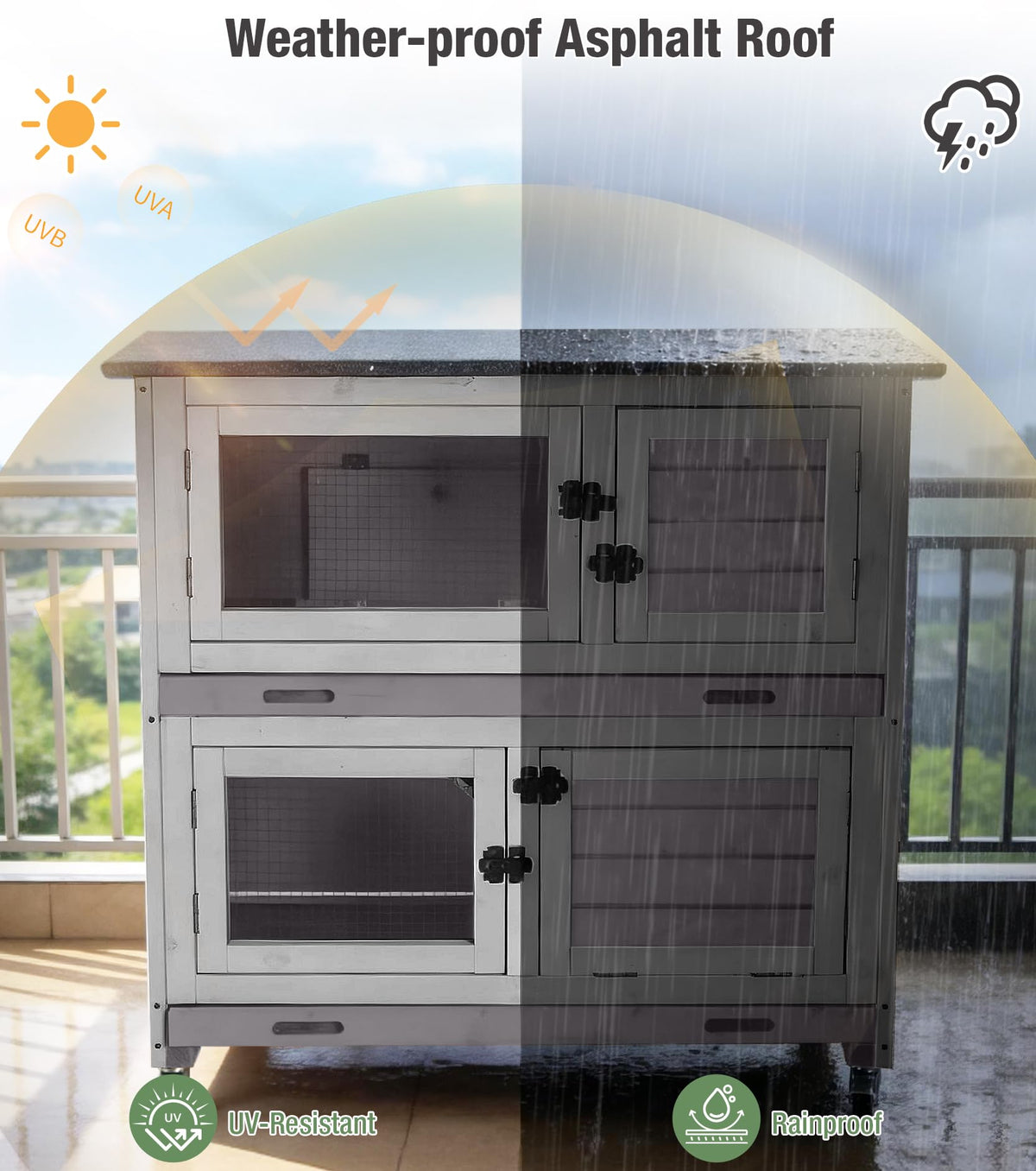 Two-Tier Guinea Pig Cage Rabbit Hutch with Ramp D783871