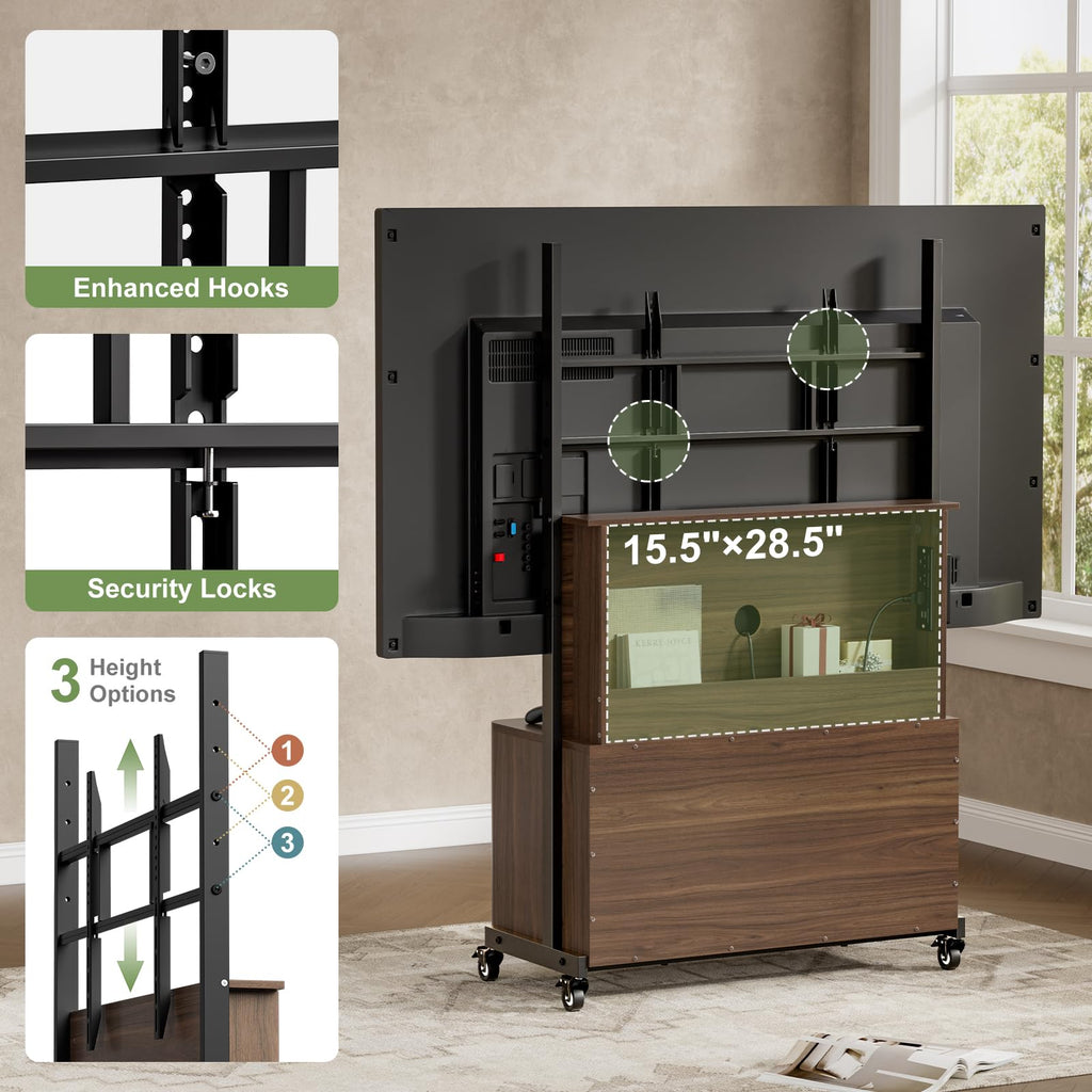 Rolling TV Stand with Mount for 32-75 Inch, Walnut I99174