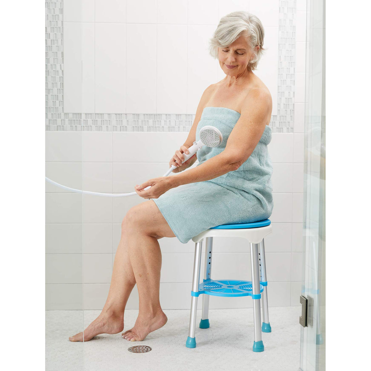 Adjustable Rotating Bath and Shower Stool with Storage Tray Y3338