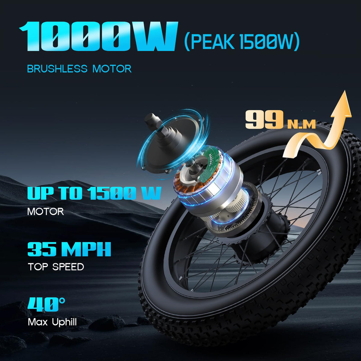Peak 1500W 48V 20Ah 20'' Fat Tire 7-Speed Electric Bike P71041