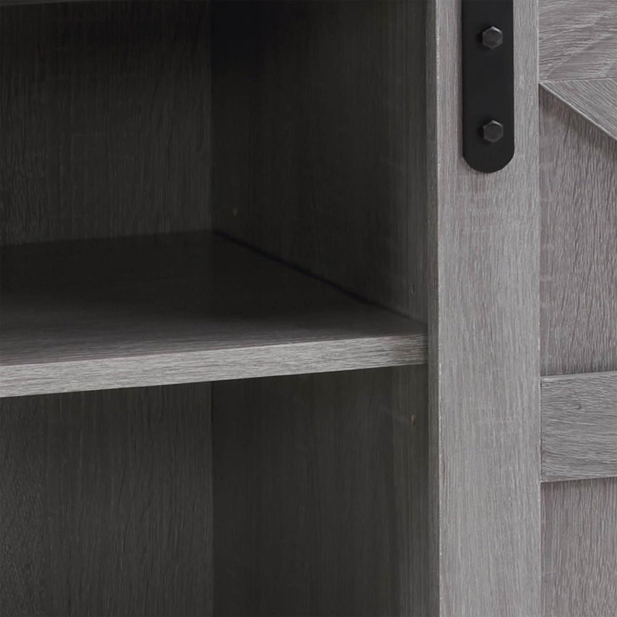 Grey Wood TV Stand with Sliding Barn Doors and 4 Drawers X900