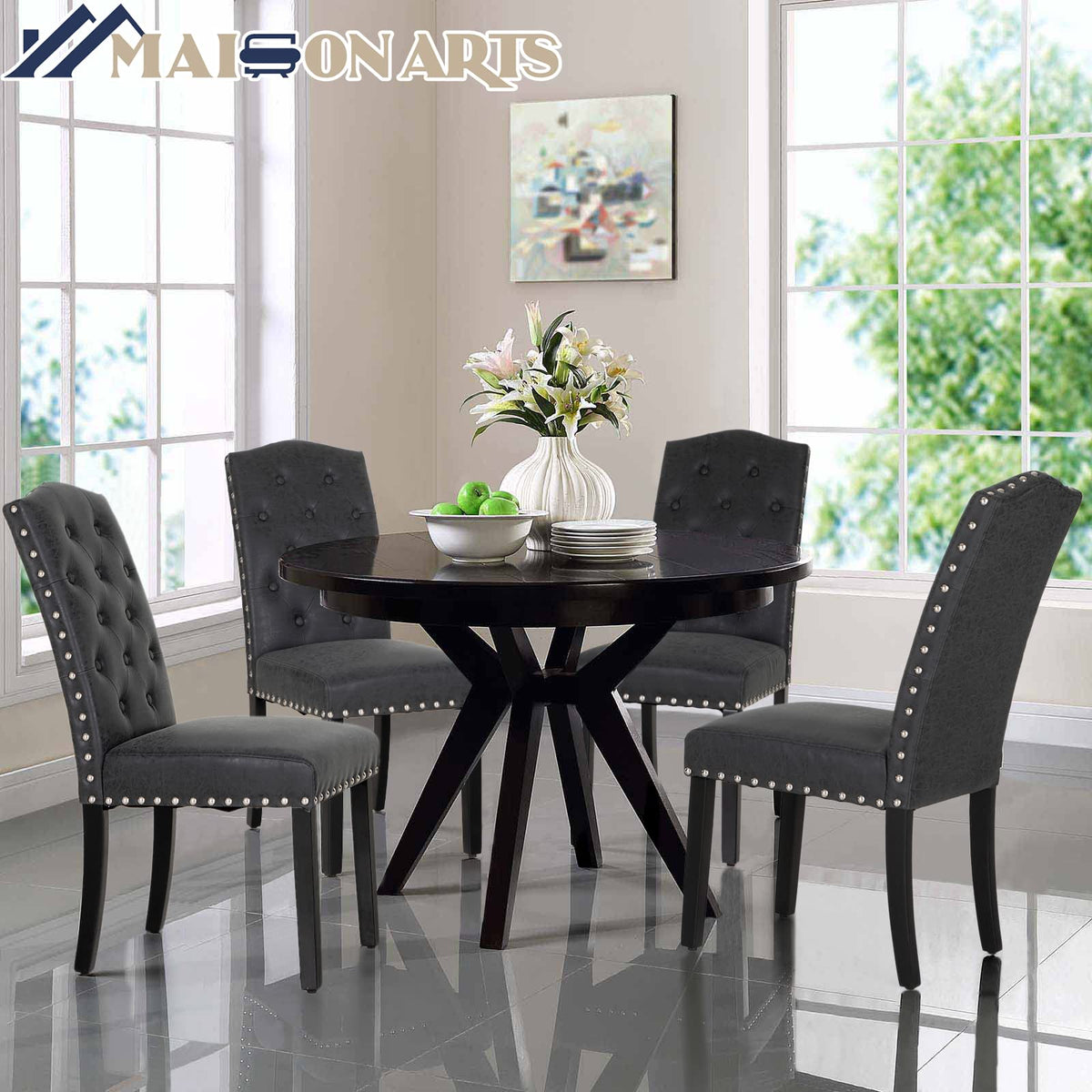 Black Faux Leather Dining Chairs Set of 2 Q15211