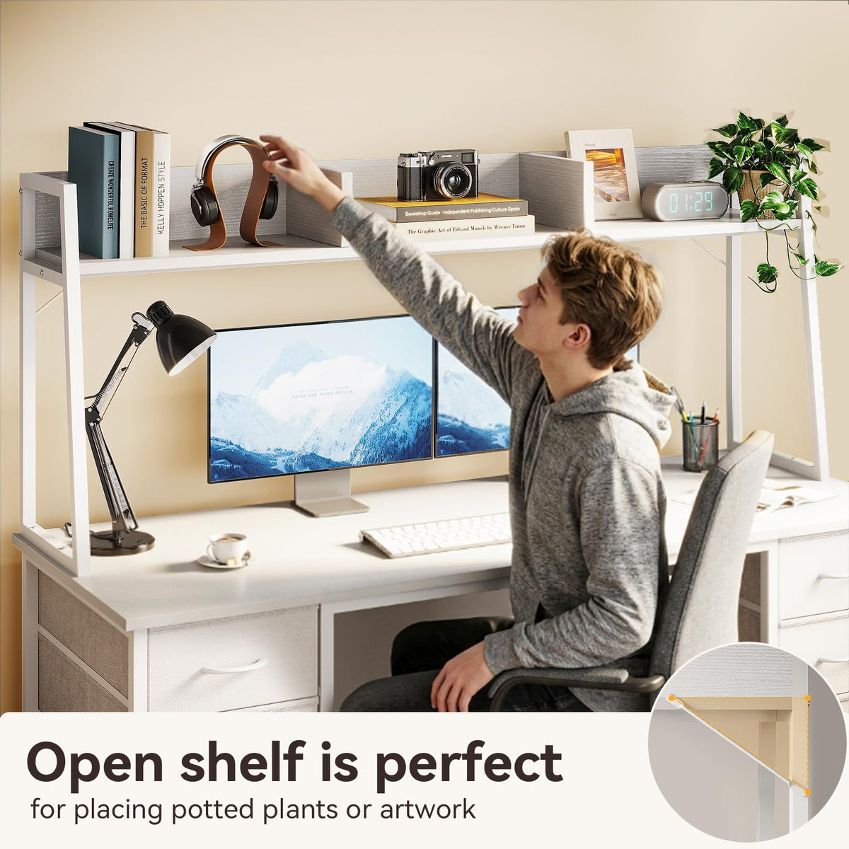 48 Inch White Computer Desk with Hutch and 8 Drawers X141762
