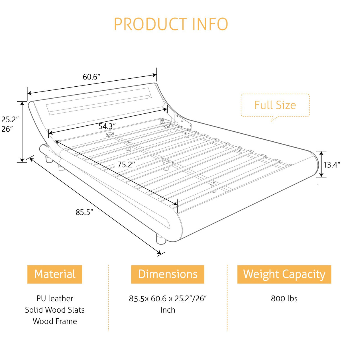 Full Size Bed Frame with Upholstered LED Headboard N98023
