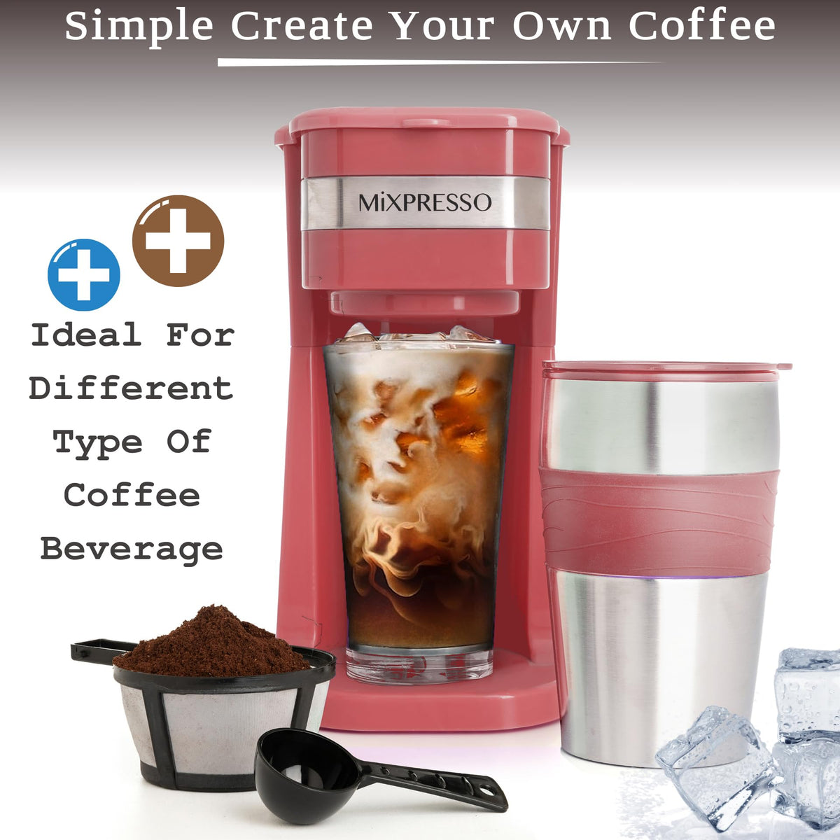 Single Serve Coffee Maker with 14oz Travel Mug Red Z471
