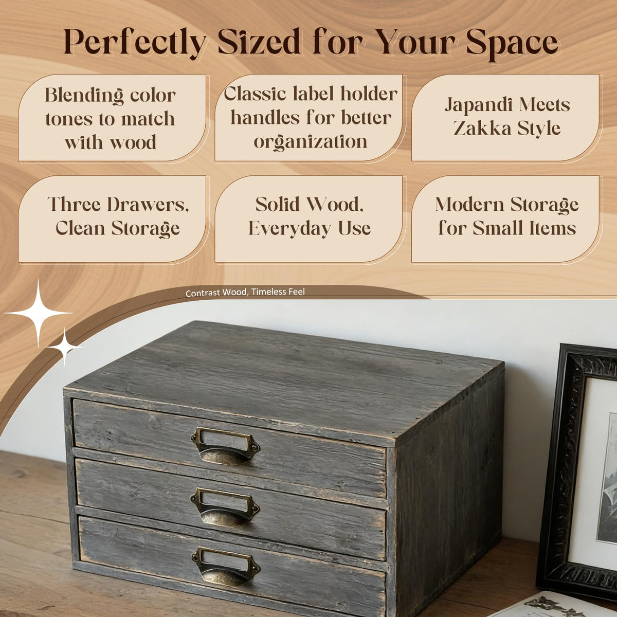 Solid Wood Grey 3 Drawer Desktop Organizer N3481