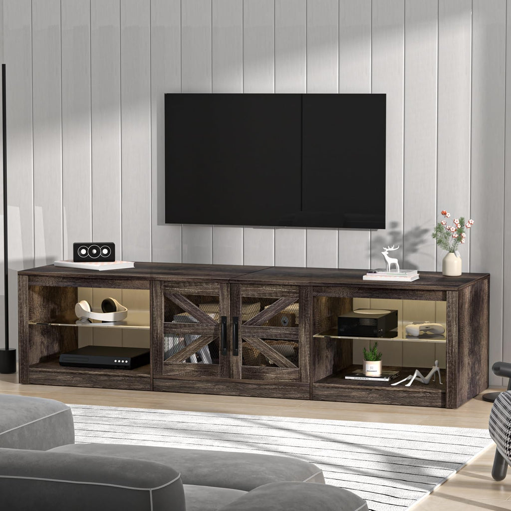 Rustic Brown Grey TV Stand with Sliding Barn Door J4866
