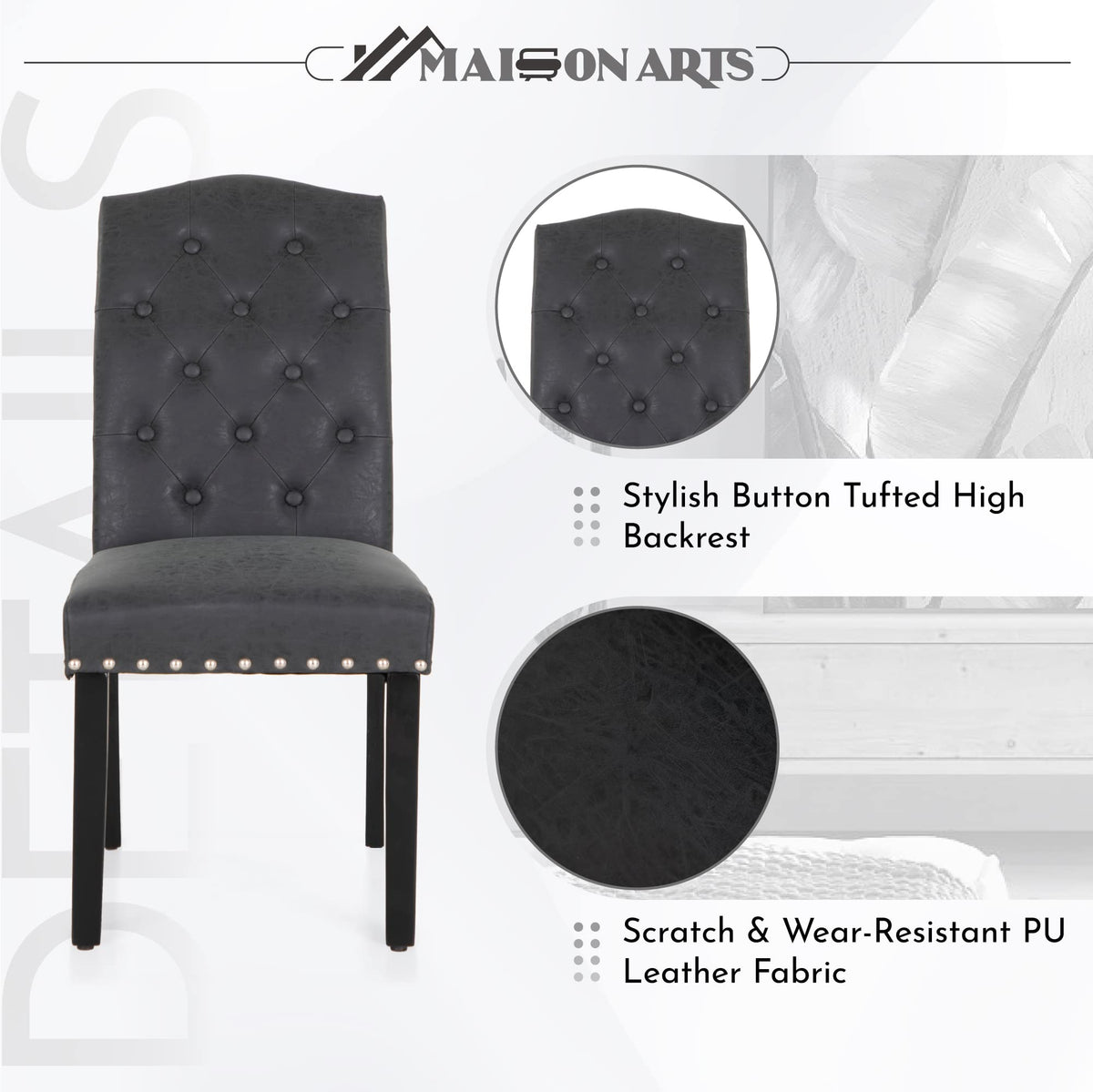 Black Faux Leather Dining Chairs Set of 2 Q15211