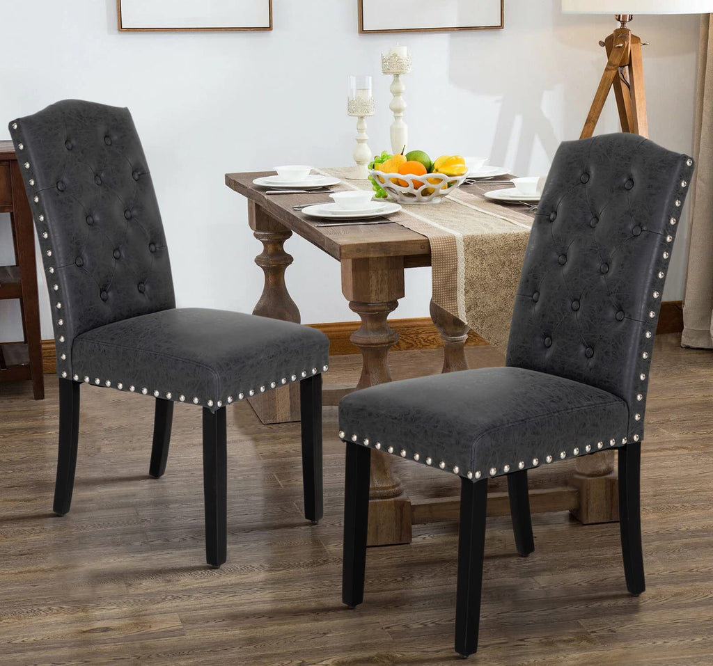 Black Faux Leather Dining Chairs Set of 2 Q15211