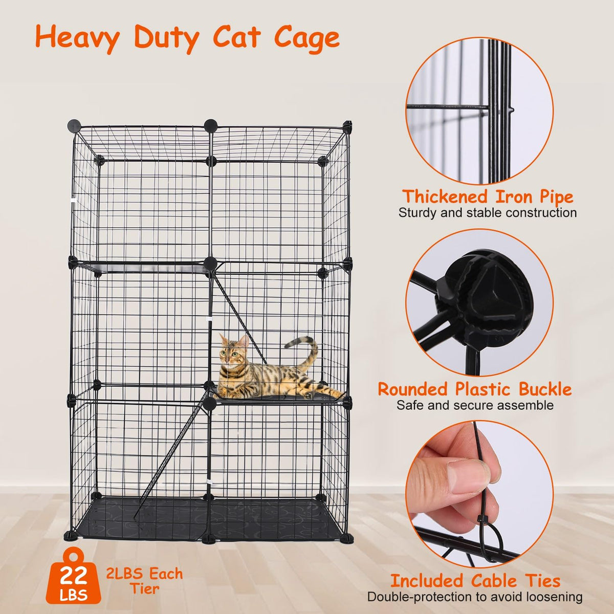 3-Tier Cat Cage with 3 Doors 2 Ramp Ladders Y363122