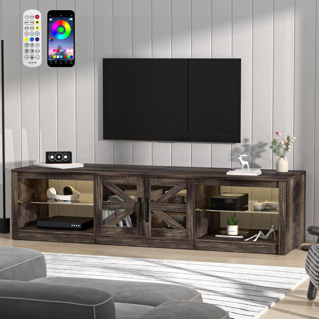 Rustic Brown Grey TV Stand with Sliding Barn Door J4866