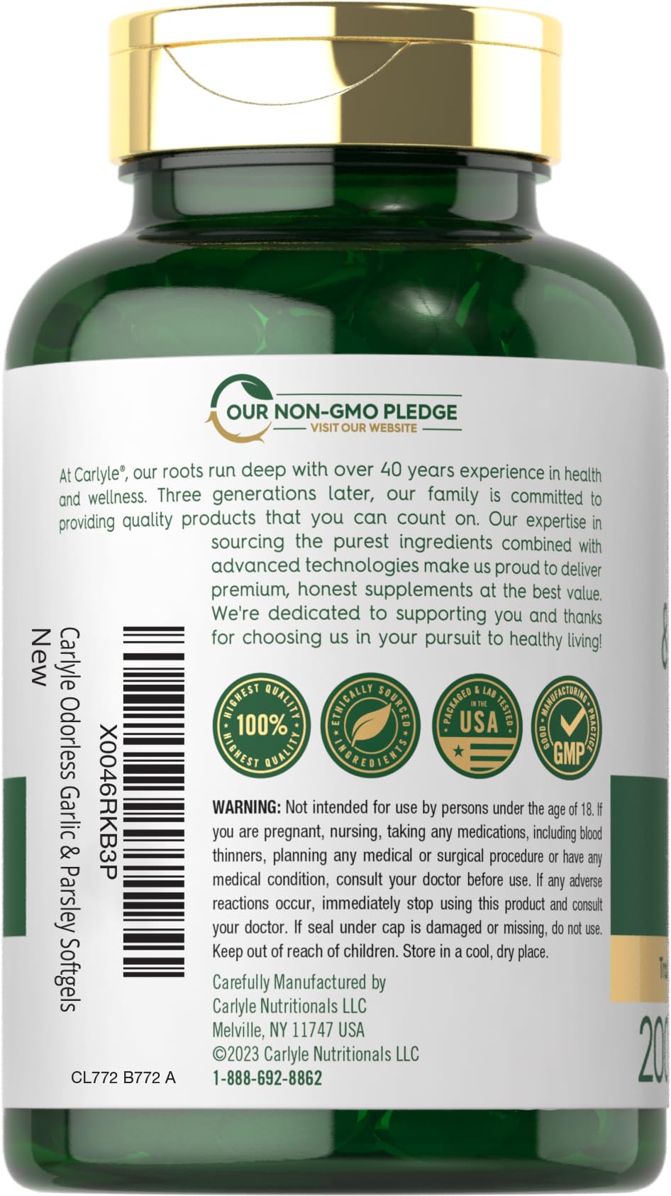 Odorless Garlic & Parsley Supplement 200 Softgels N857349