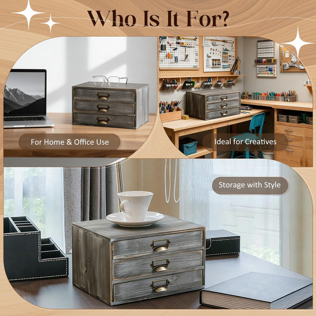 Solid Wood Grey 3 Drawer Desktop Organizer N3481