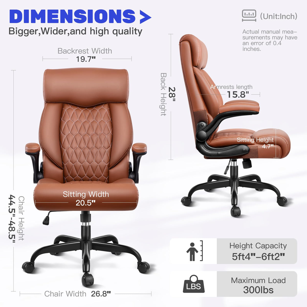 High Back Ergonomic Leather Office Chair with Flip-Up Armrests M3805