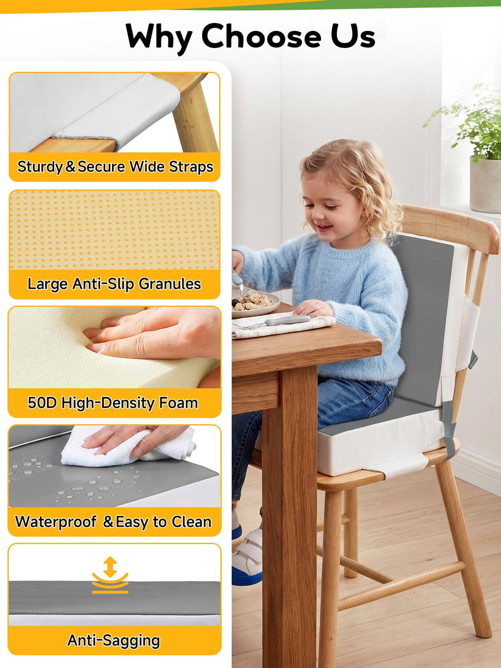 Grey Toddler Booster Seat for Kitchen Chair I77015