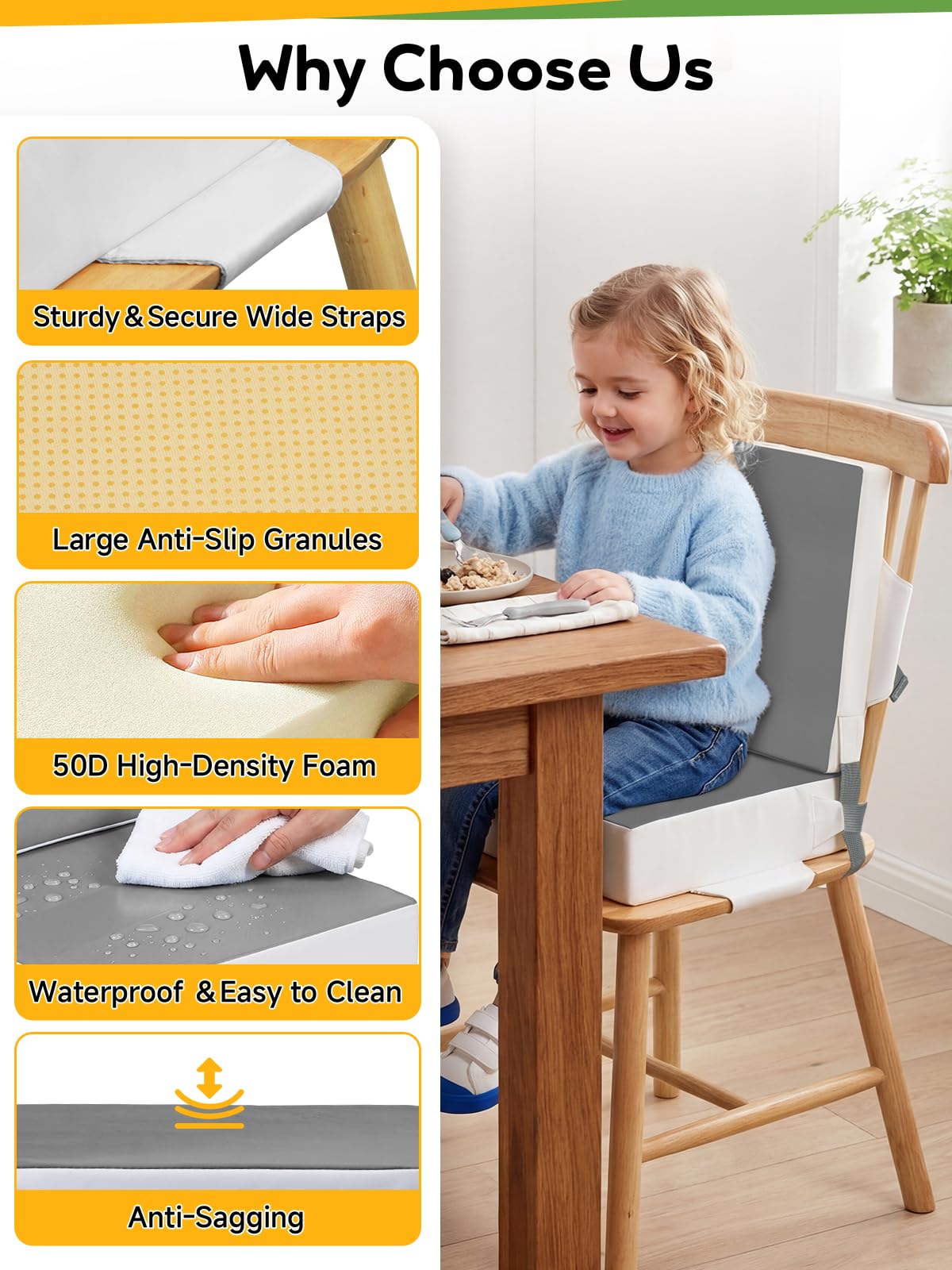 Grey Toddler Booster Seat for Kitchen Chair I77015