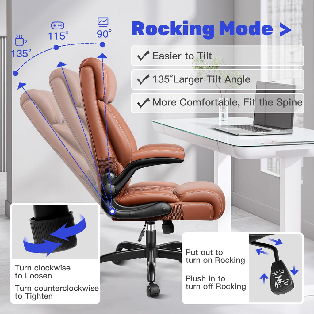 High Back Ergonomic Leather Office Chair with Flip-Up Armrests M3805