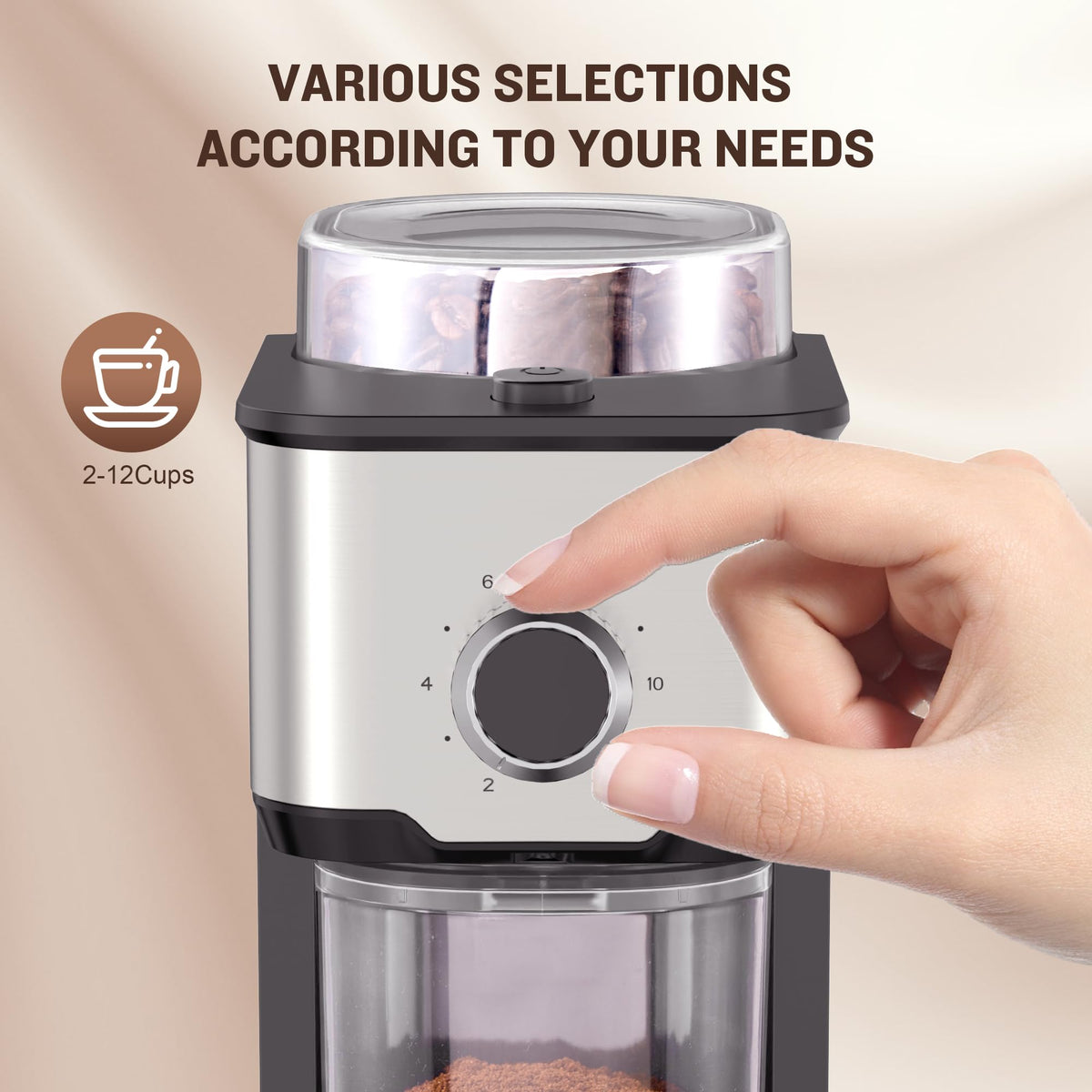 Adjustable Electric Burr Coffee Grinder with 14 Grinding Settings U98652