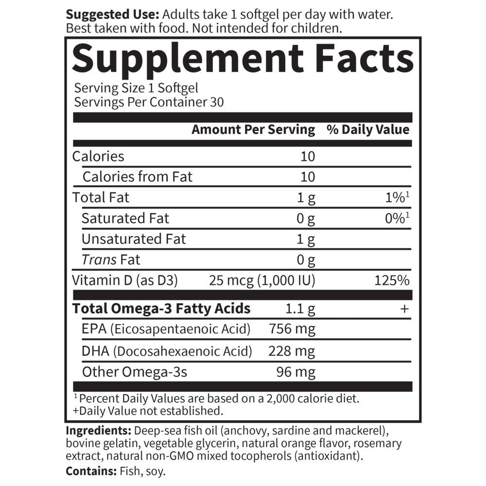 Orange 30 Softgels Omega 3 Fish Oil Supplement U1290