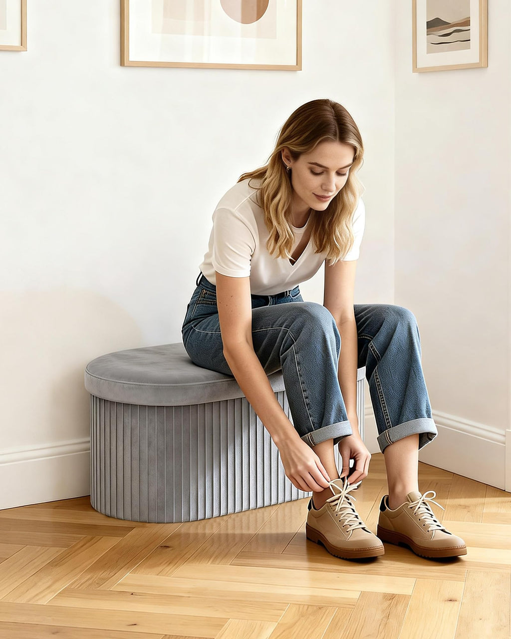 Folding Velvet Storage Ottoman R608472