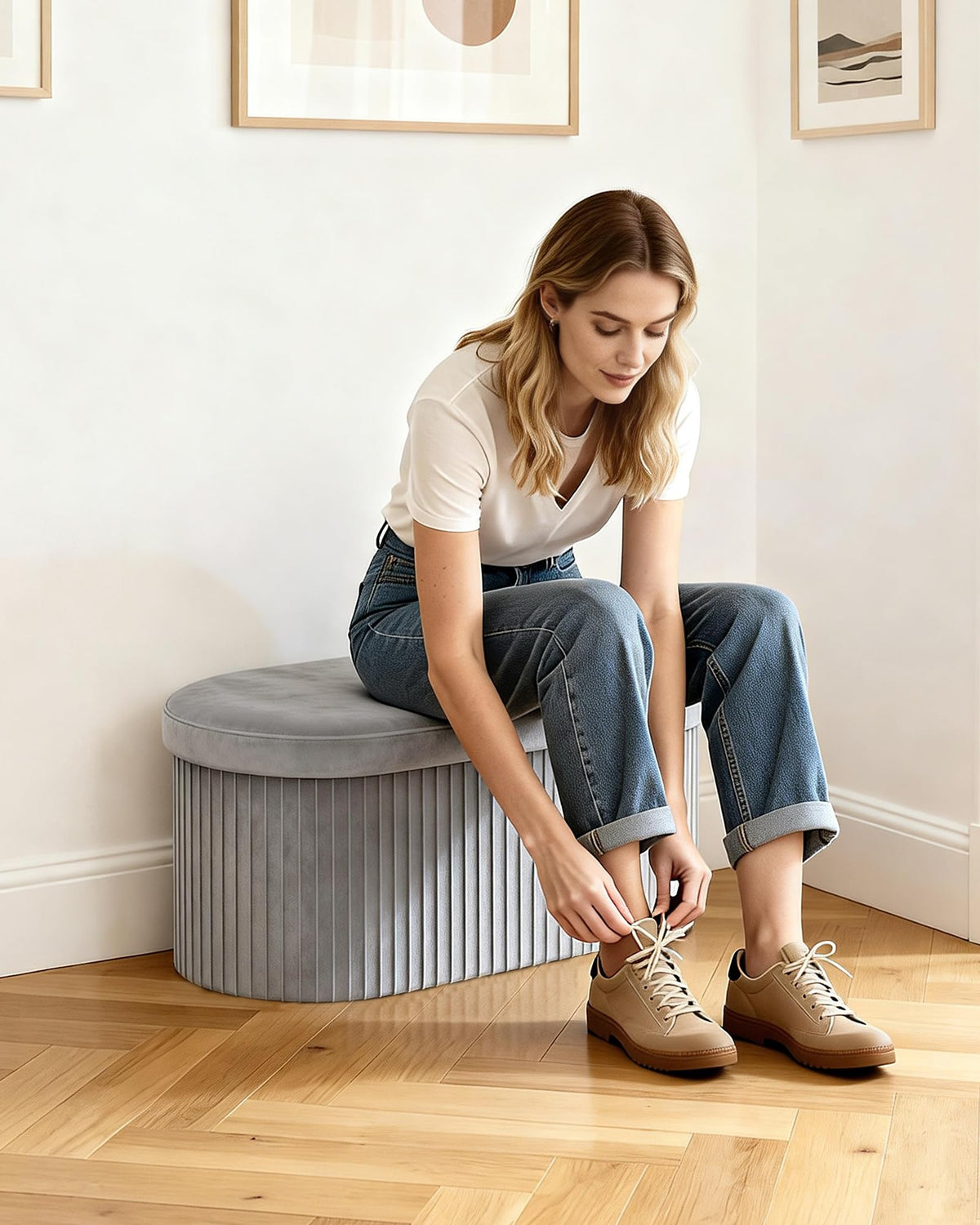 Folding Velvet Storage Ottoman R608472