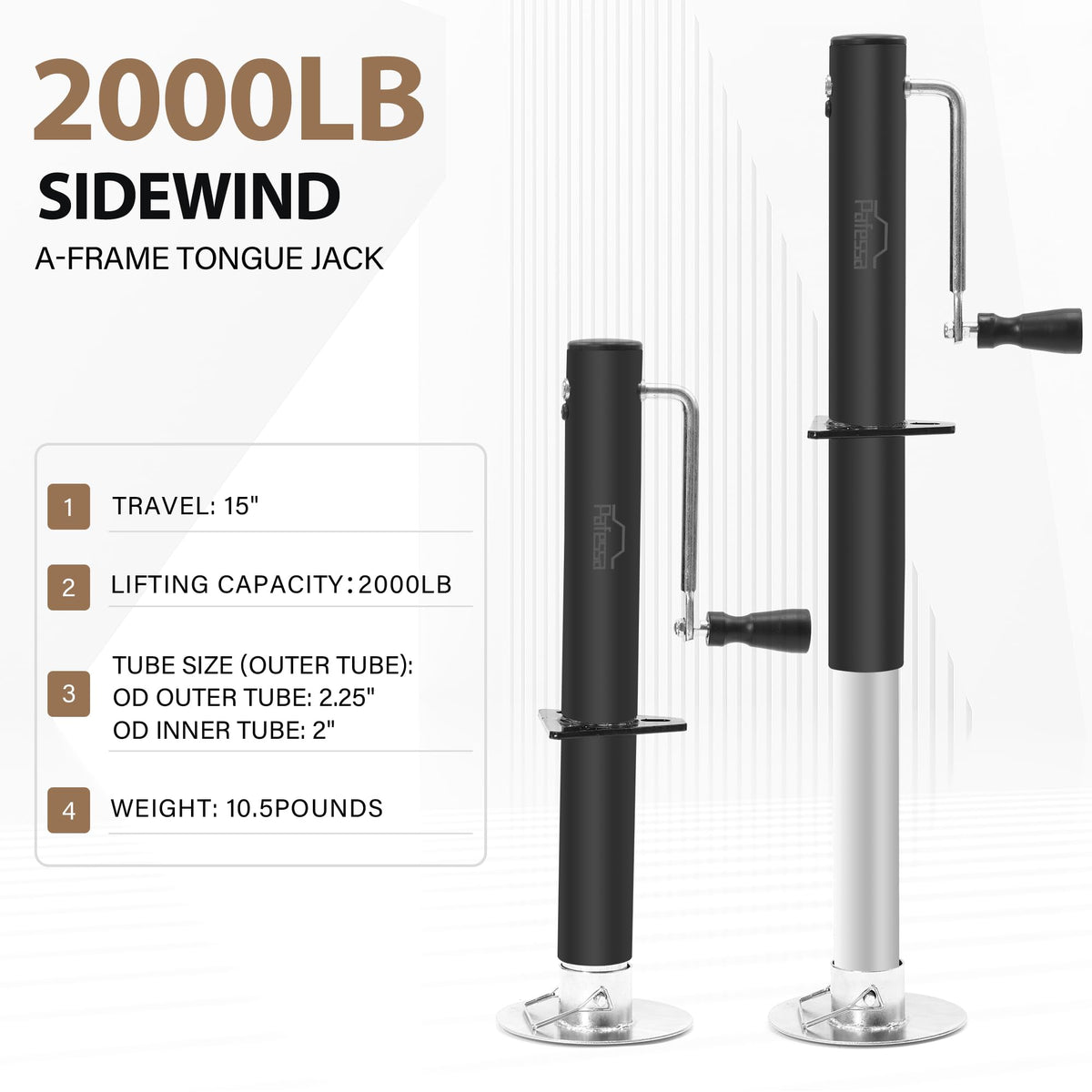 2000lb 15" Heavy Duty A-Frame Trailer Tongue Jack B184207