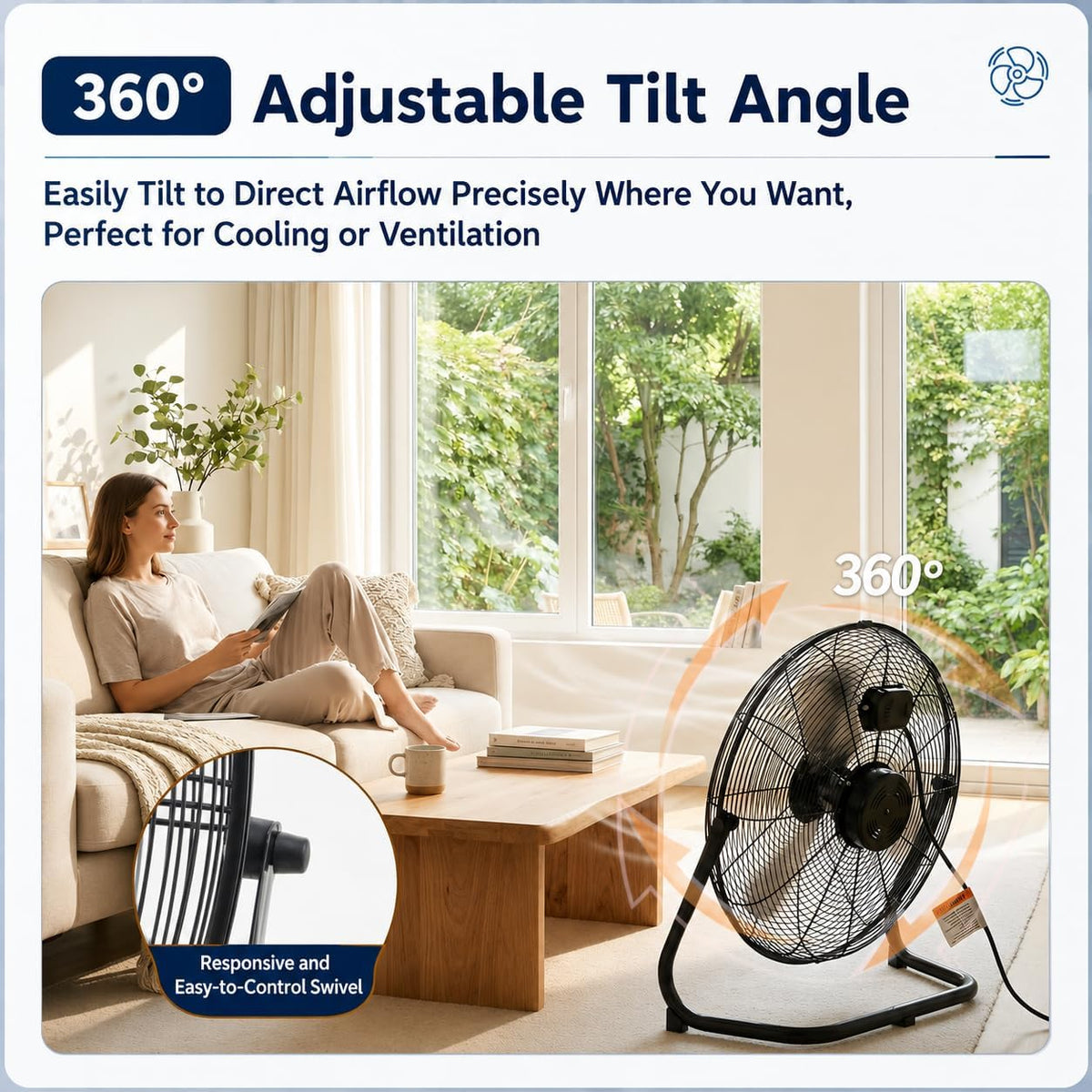 20 Inch Industrial Floor Fan, 3 Speeds, 360° Tilt S399048