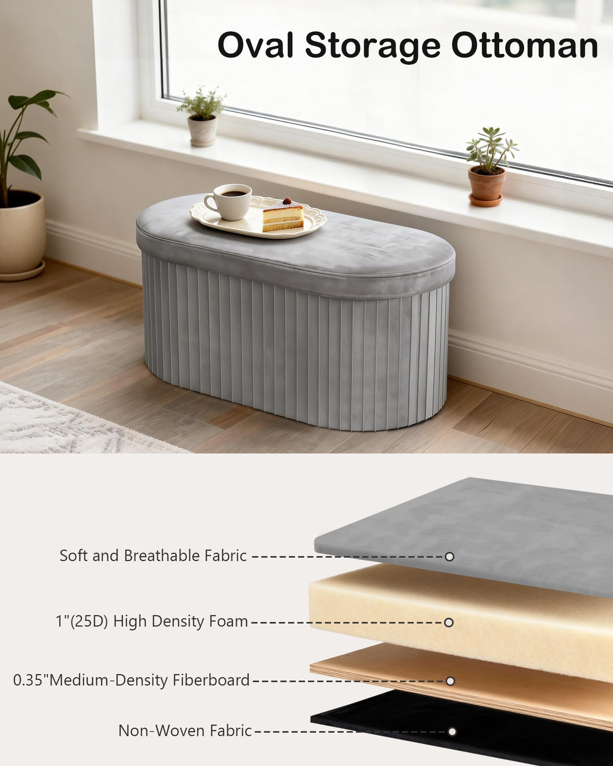 Folding Velvet Storage Ottoman R608472