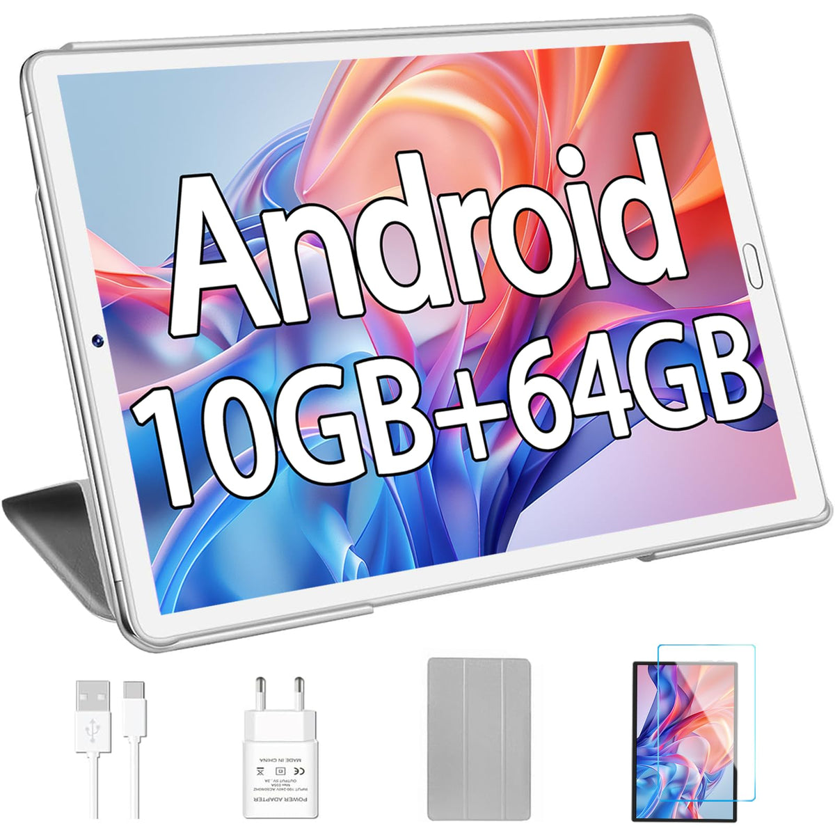 10.1 inch Android Tablet with Octa-Core Processor, 10GB RAM, 64GB ROM, Silver A5264