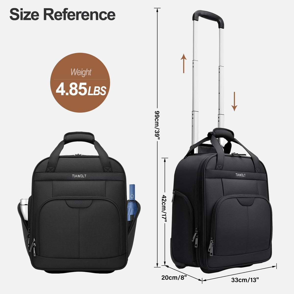 16-Inch Underseat Carry on Luggage with Wheels Black W4975
