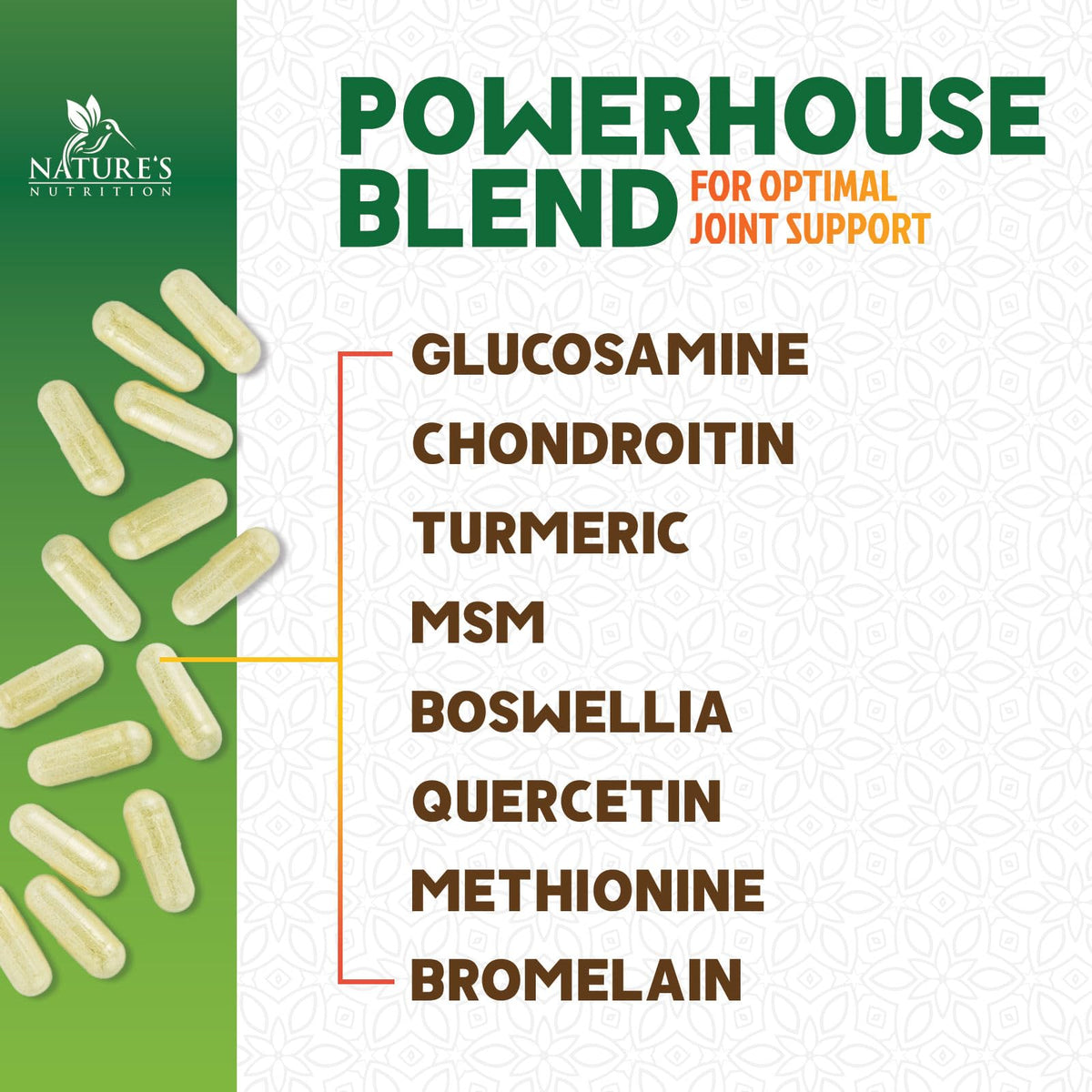 Glucosamine Chondroitin MSM 2100mg Joint Support Supplement with Turmeric & Boswellia 60 Capsules X85899