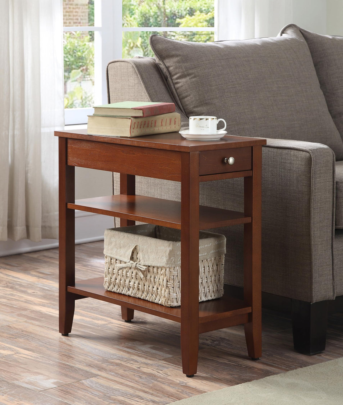 Cherry Chairside End Table with Storage Drawer & Shelves Z204842