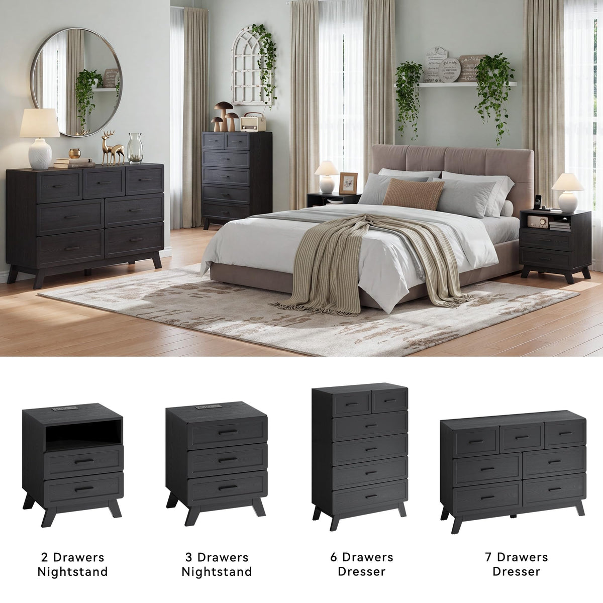 Black 6 Drawer Dresser N2973