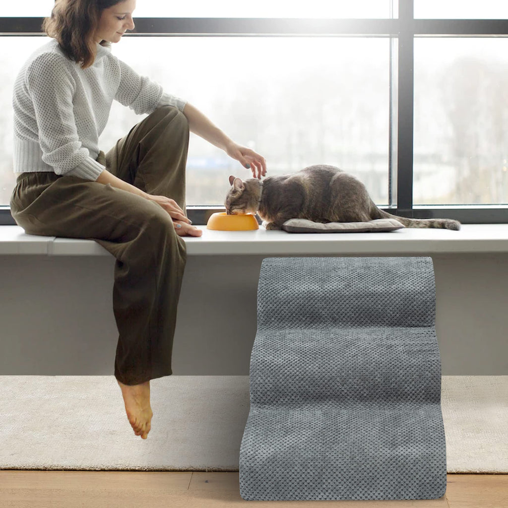 High Density Foam Dog Stairs 3 Steps Grey Q847