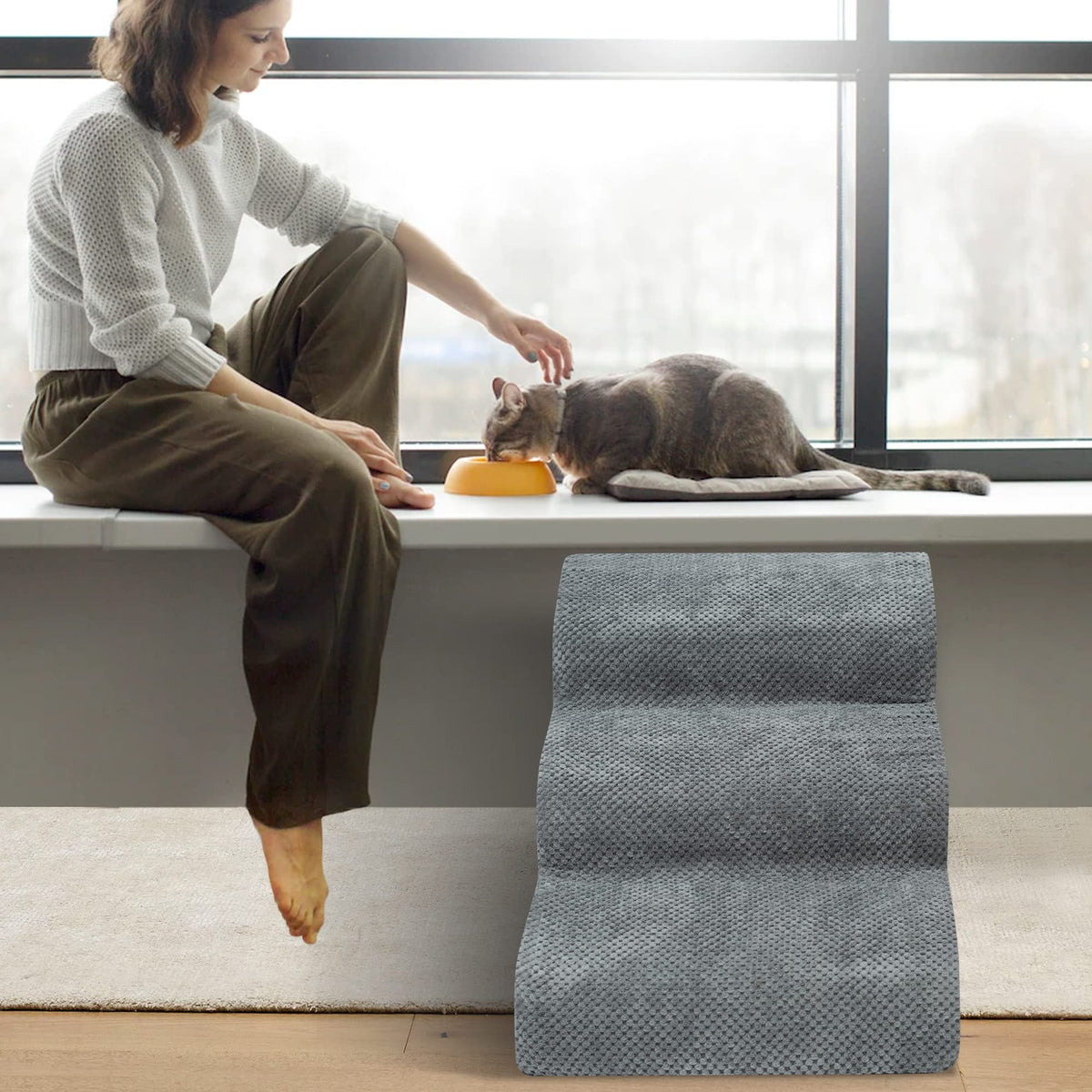 High Density Foam Dog Stairs 3 Steps Grey Q847