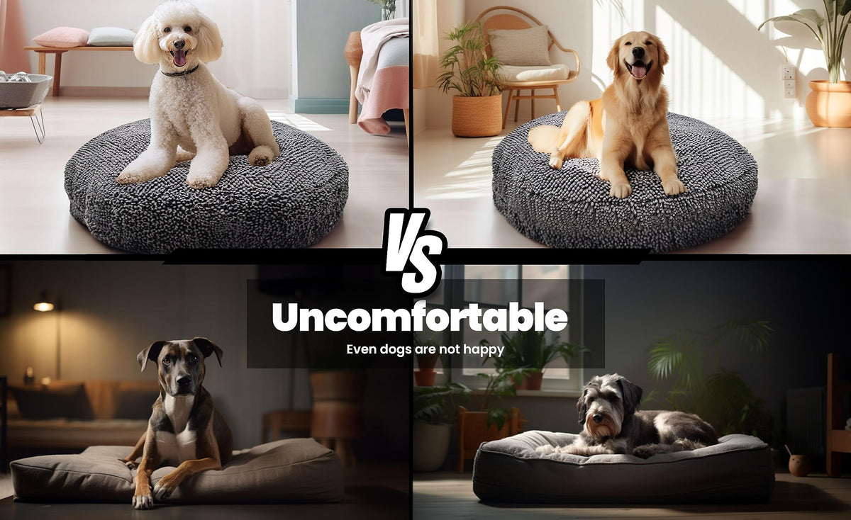 Soft Round Chenille Dog Bed with Removable Washable Cover Grey Medium G470