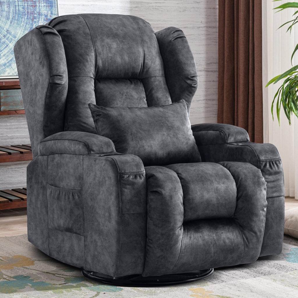 Manual Swivel Rocker Recliner Chair Velvet Grey Z625438