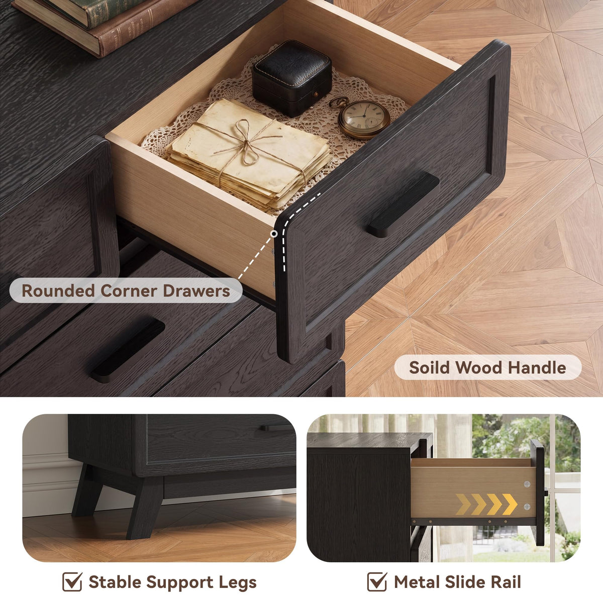 Black 6 Drawer Dresser N2973