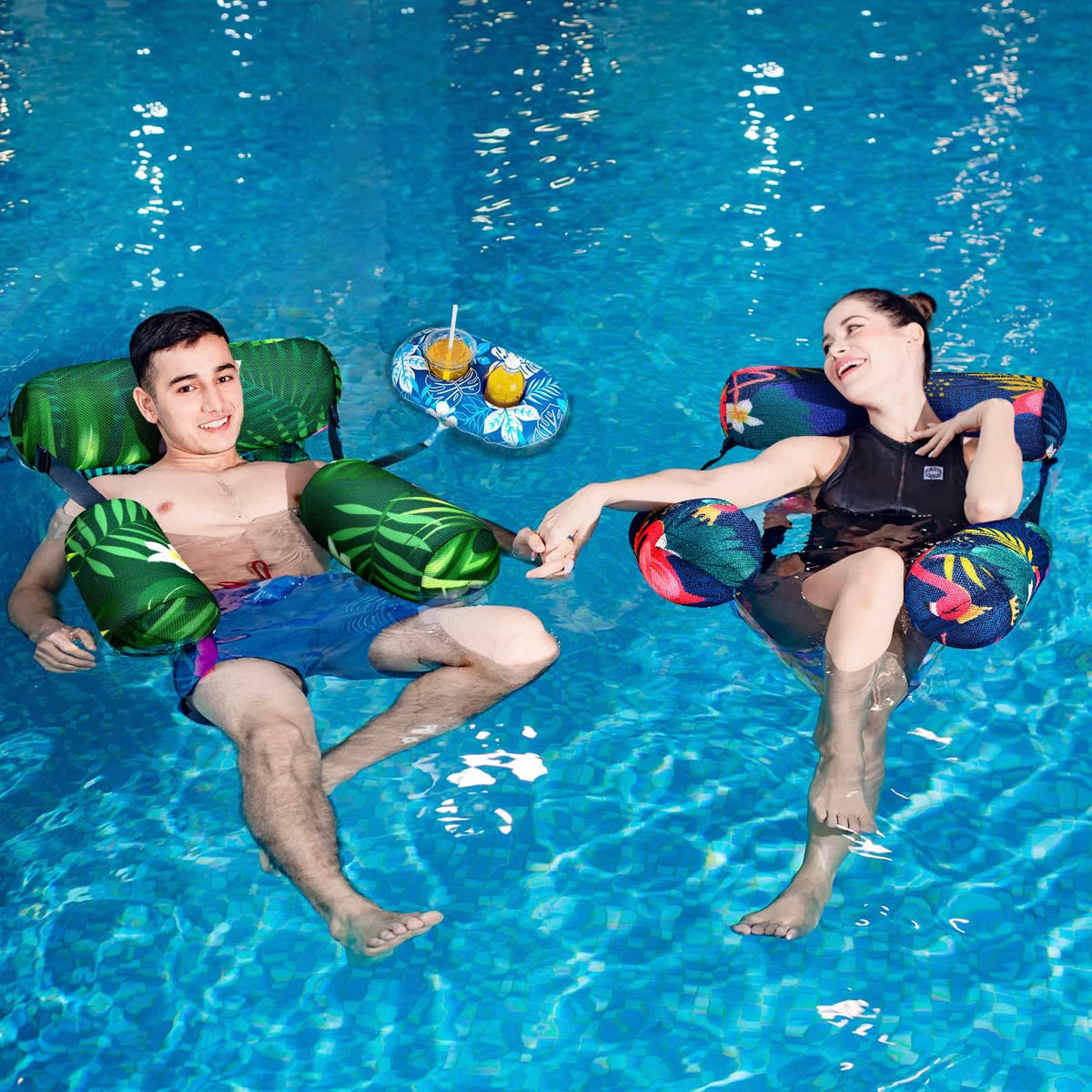 2 Pack Inflatable Pool Float Chair with Cup Holders M4239