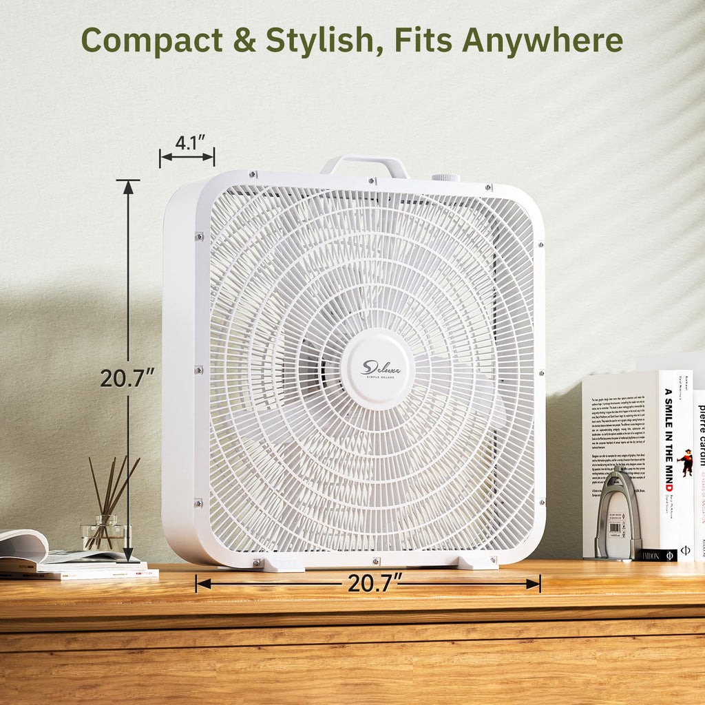 20” 3-Speed Box Fan with Carry Handle, White Q9050
