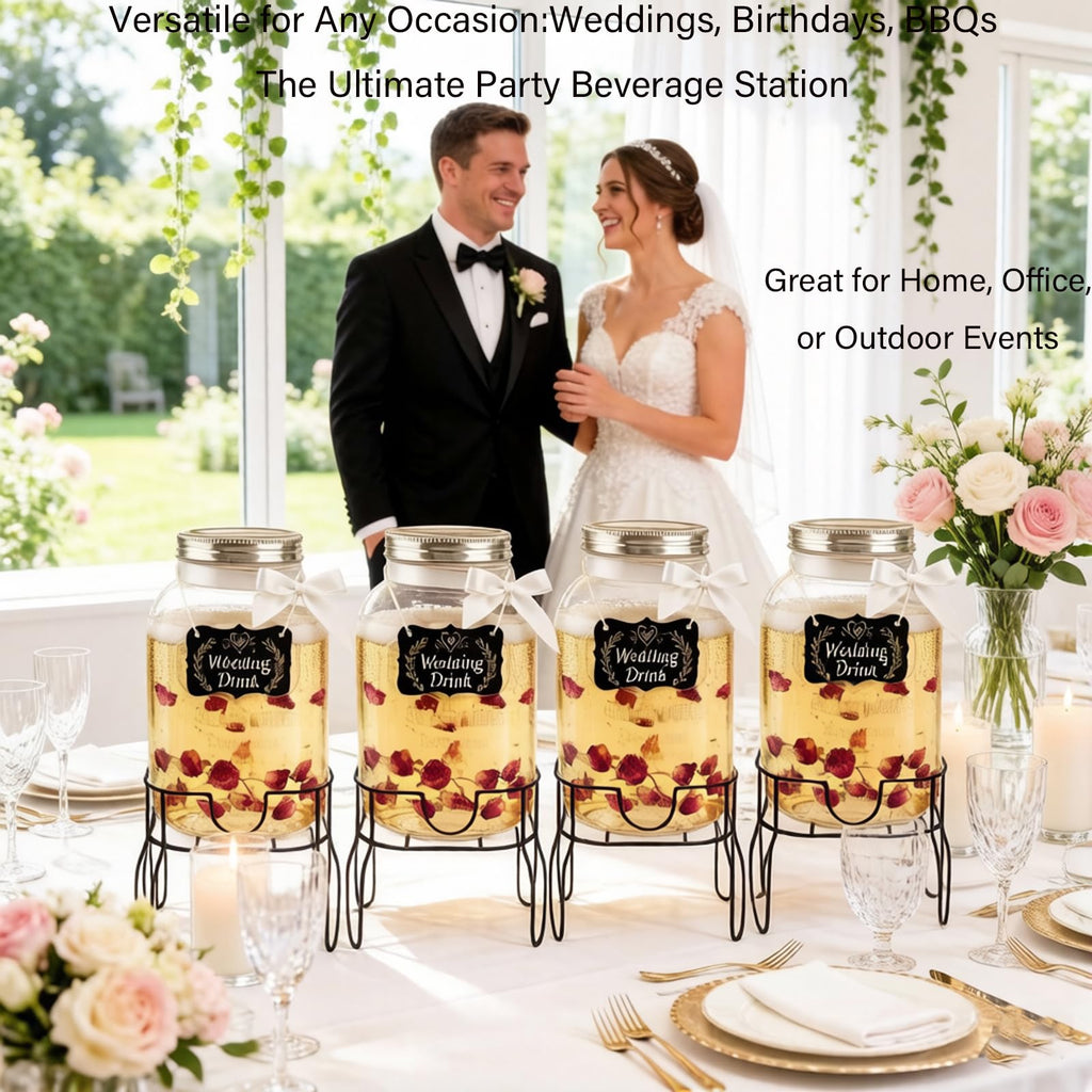 2 Gallon Glass Beverage Dispenser with Stand, Lid & Ice Core H6138