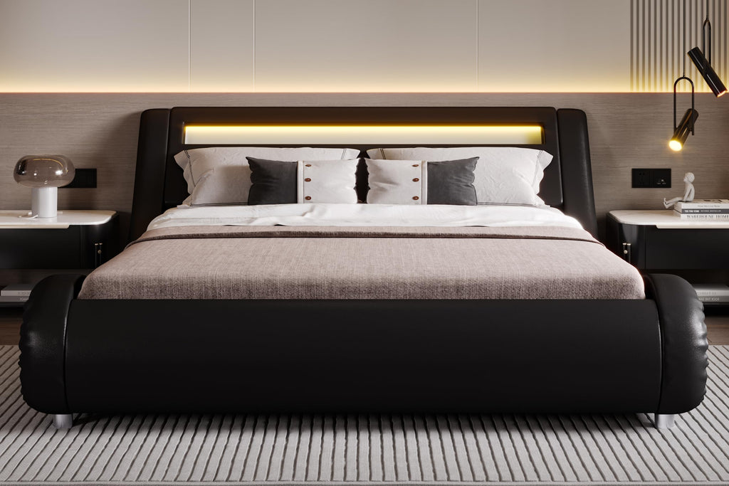 Full Size Bed Frame with Upholstered LED Headboard N98023