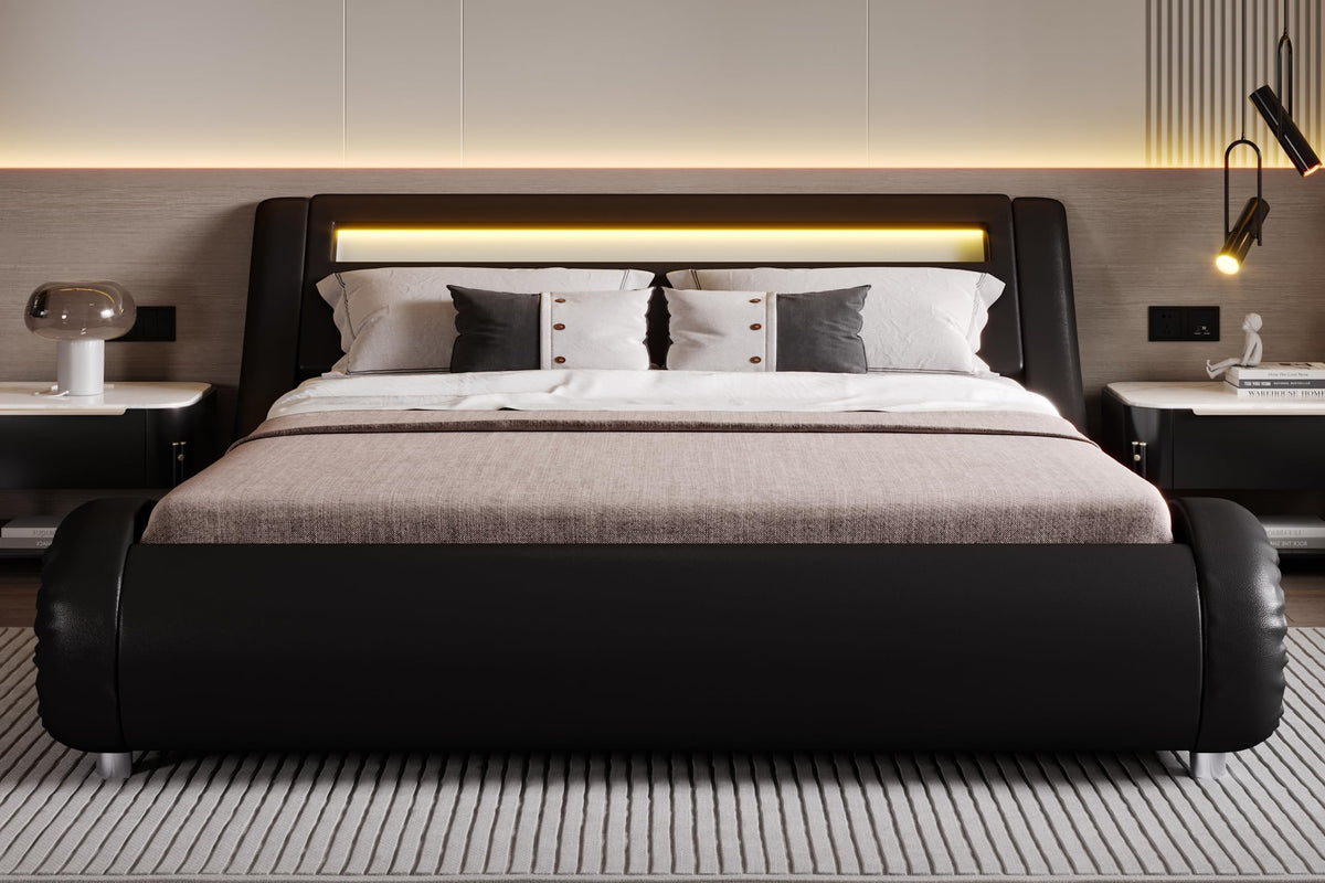 Full Size Bed Frame with Upholstered LED Headboard N98023