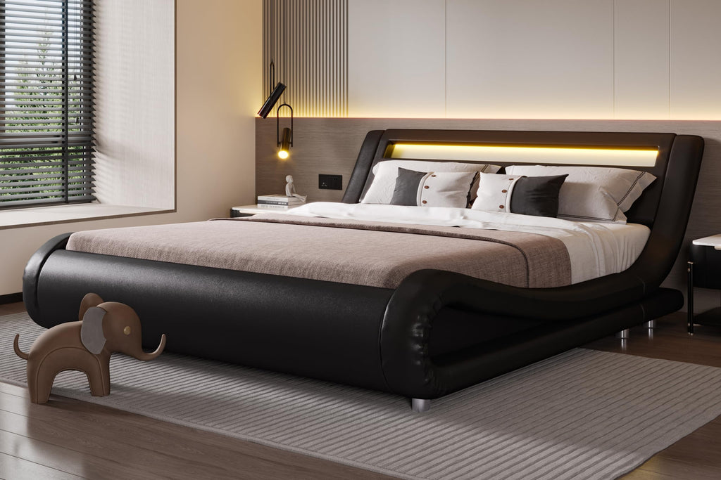 Full Size Bed Frame with Upholstered LED Headboard N98023