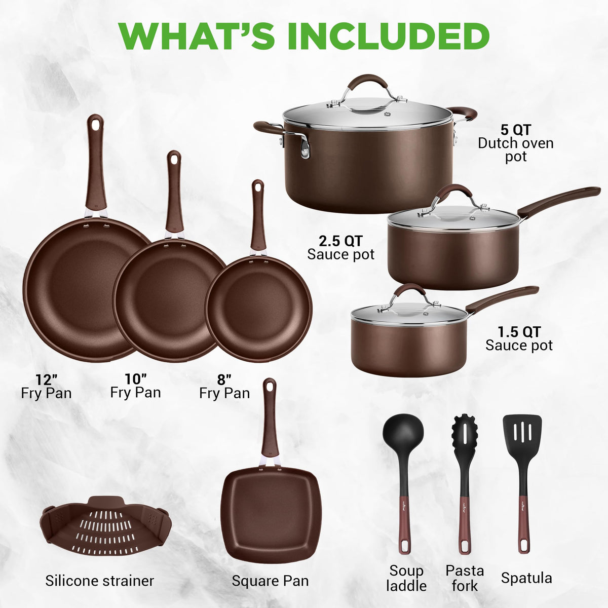14-Piece Nonstick Brown Cookware Set G590181