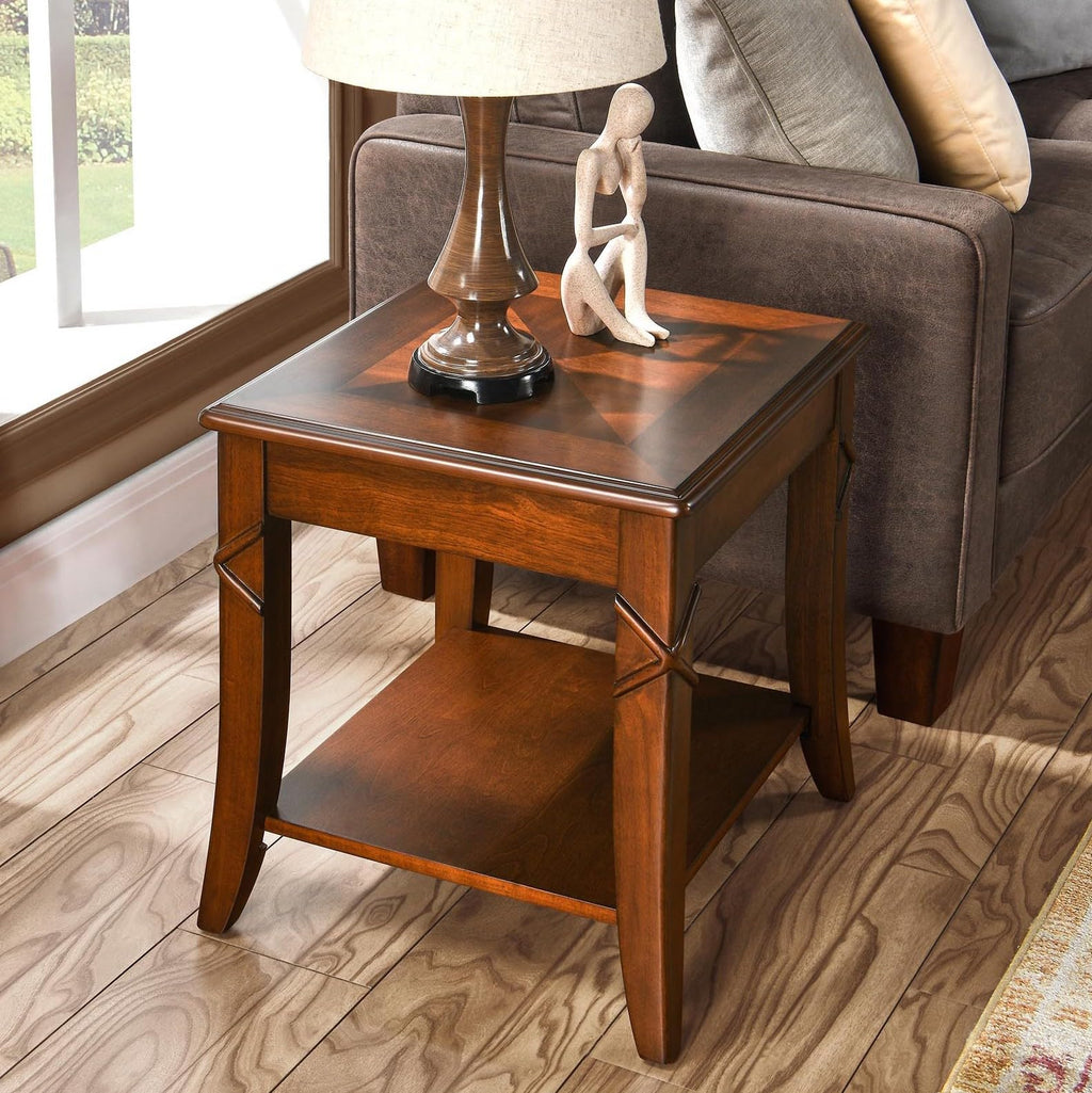 Solid Wood End Table with Storage Shelf Y27407