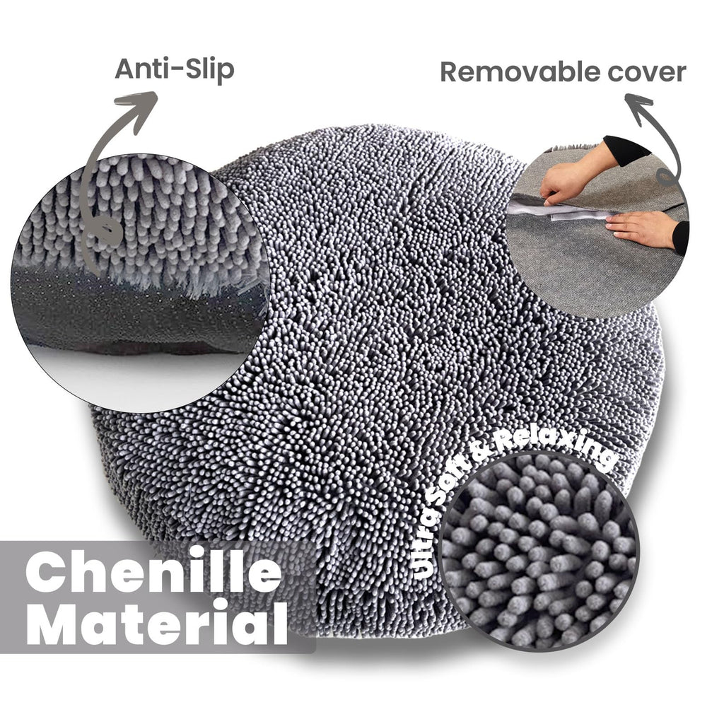 Soft Round Chenille Dog Bed with Removable Washable Cover Grey Medium G470