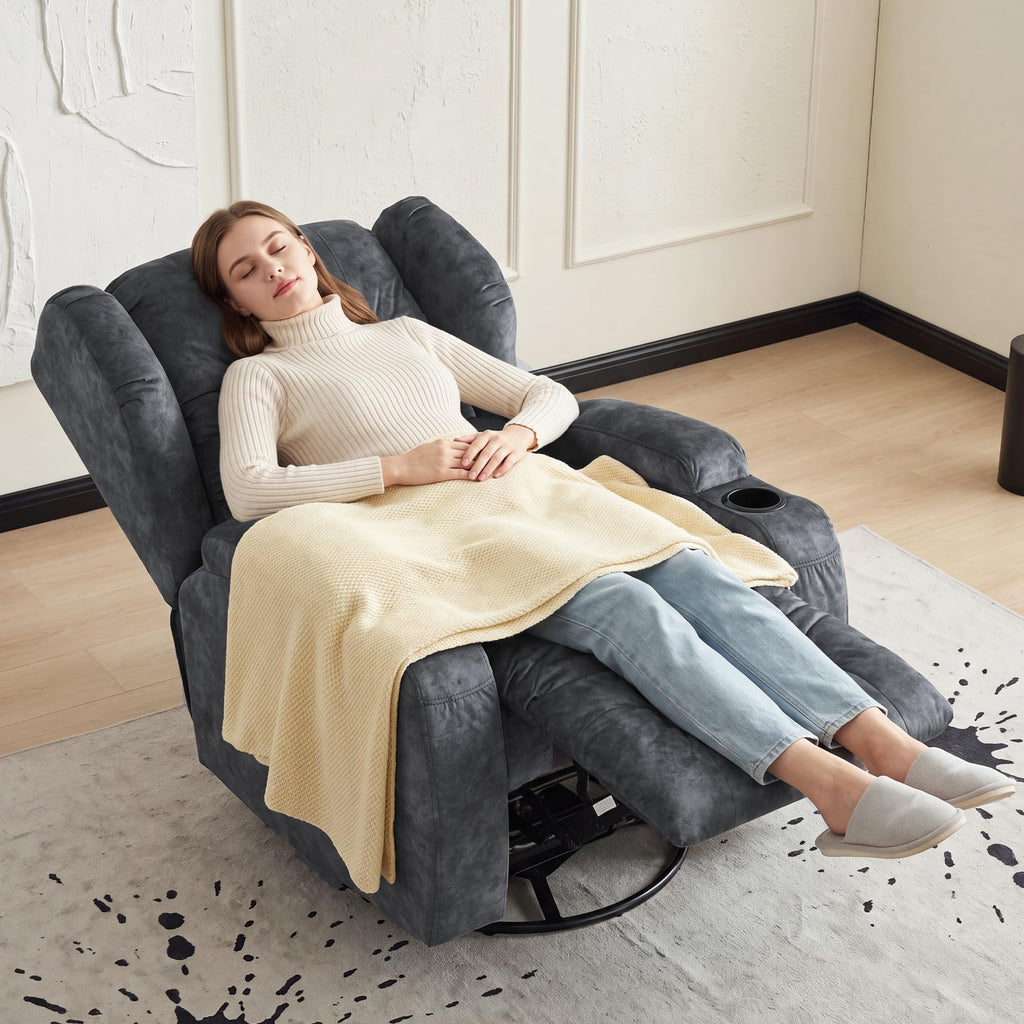 Manual Swivel Rocker Recliner Chair Velvet Grey Z625438